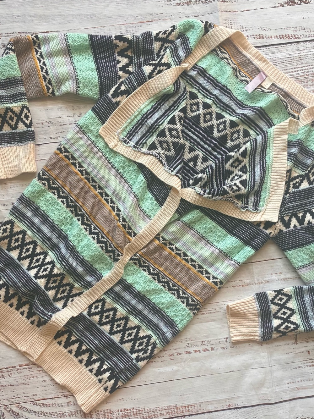 Alya Mint, Cream & Black Striped Knit Cardigan Size Medium